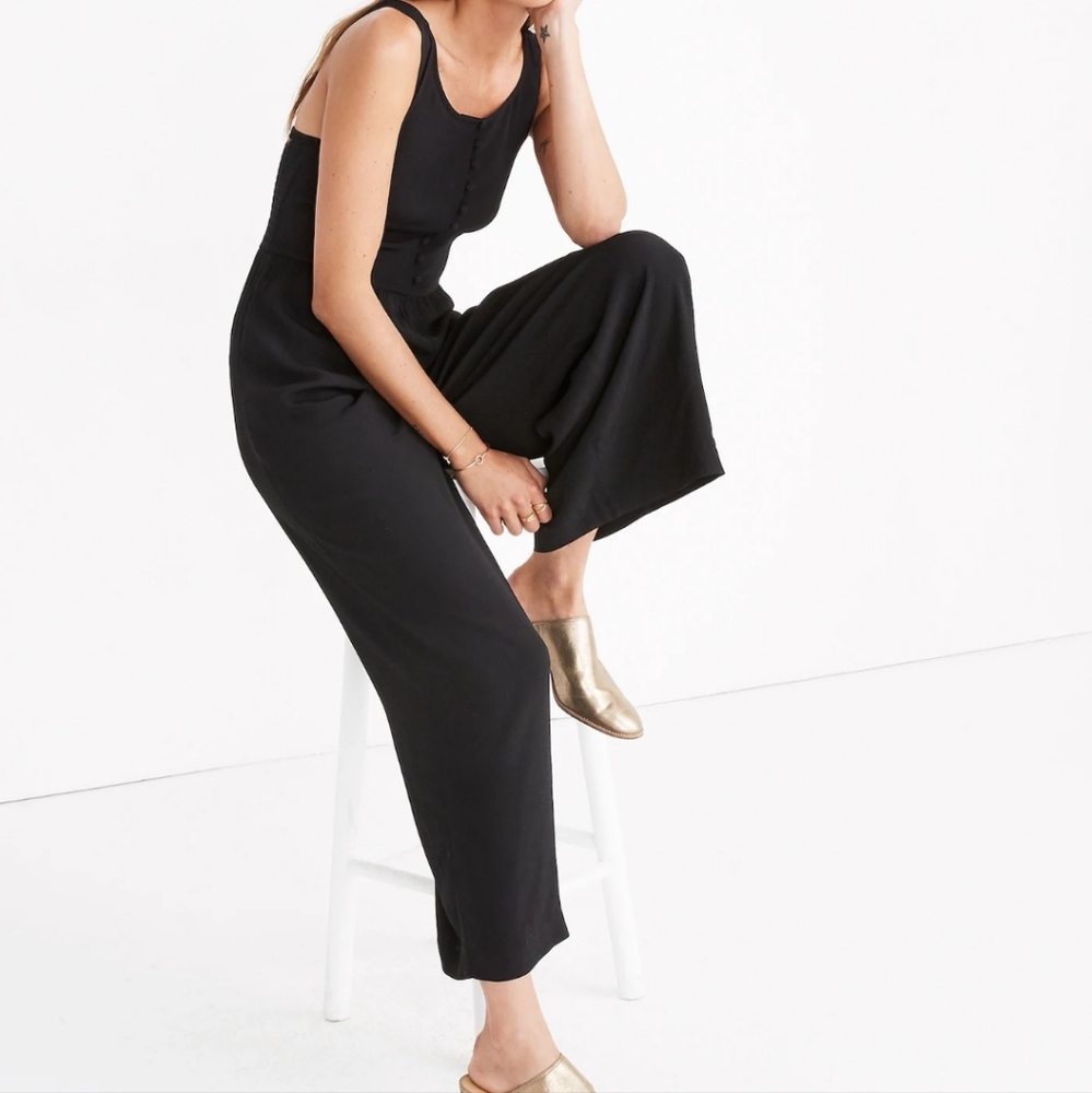 Madewell Smocked Button-Front Crop Jumpsuit Sz 6